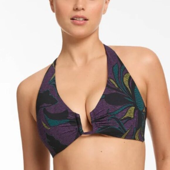 Jets Australia Midnight Tropical D-DD Wire Cut Out  Bikini Top Amethyst US SZ 8 - Picture 2 of 5